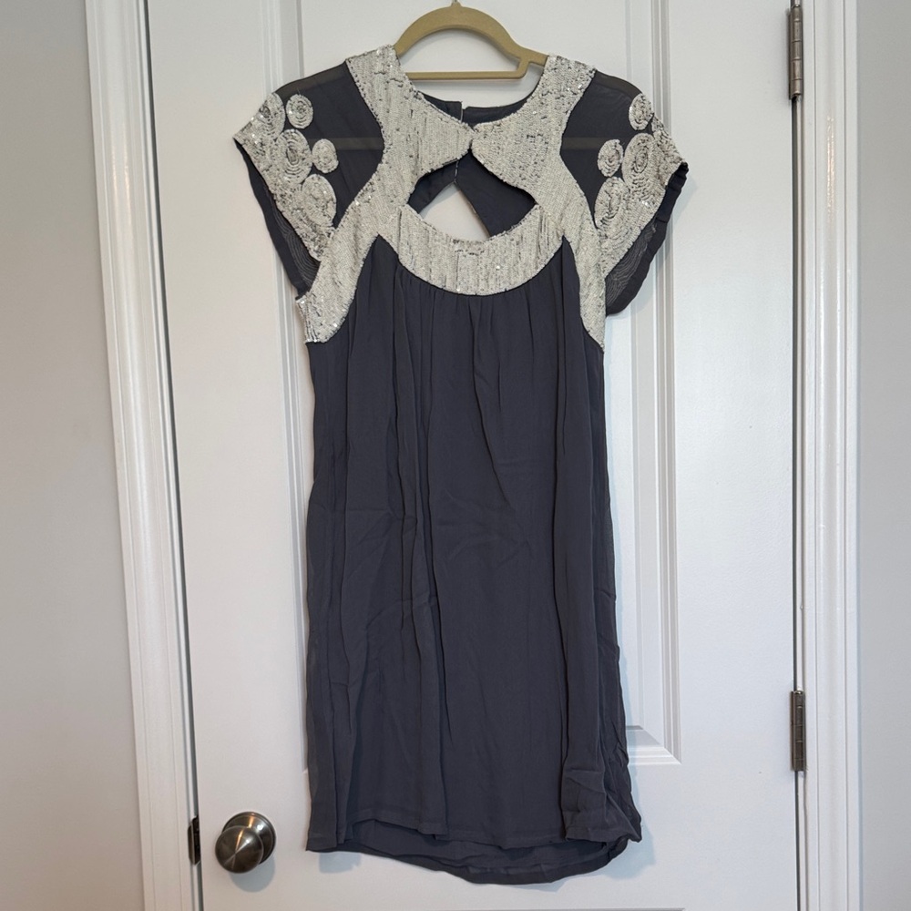 French Connection Gray and Cream Sequin Dress